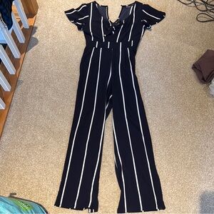 Navy and White Striped Jumpsuit